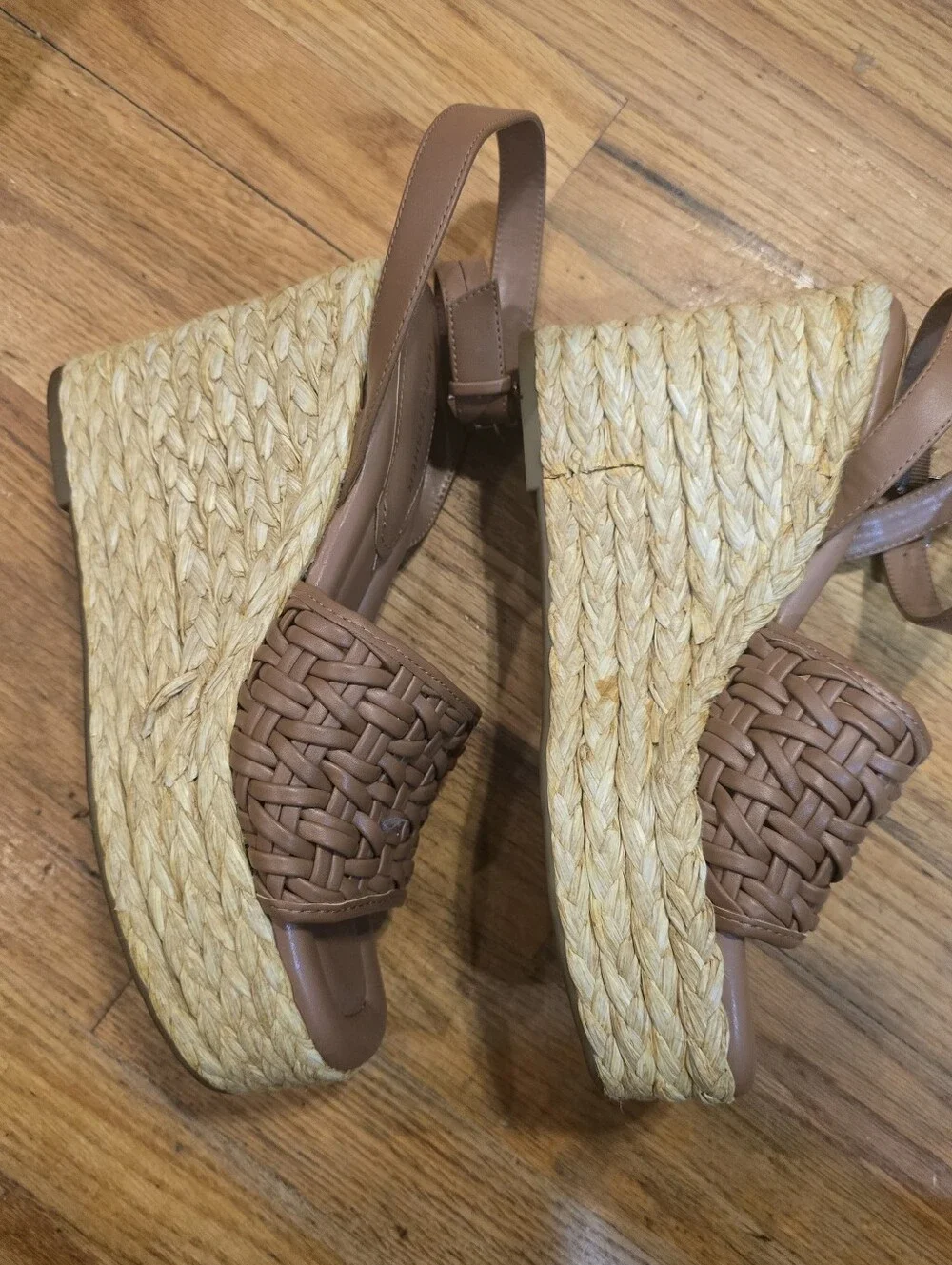 Marc Fisher Godina Brown Faux Leather Wedge Espadrilles Size 10